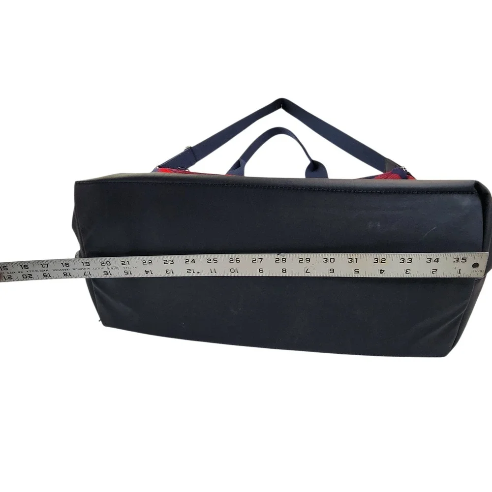 Lands End Large Red Navy Buffalo Plaid Duffle Bag Travel Tote Cabin Outdoorsy